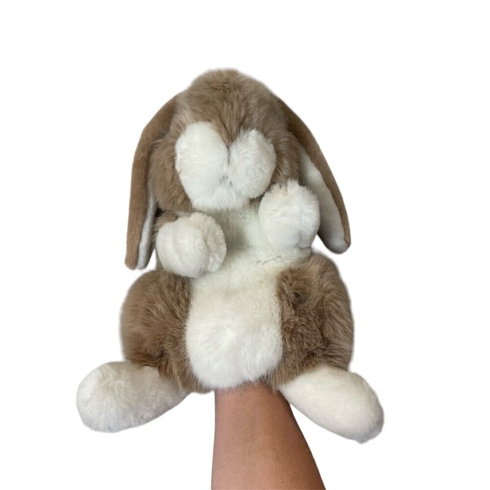 Realistic Plush puppet Stuffed Brown Rabbit - Vintage Floppy Ear Bunny - Vintage